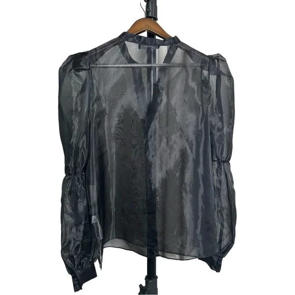 Eloquii Size 16 Sheer Top Leg of Mutton Sleeve Button Up Nylon Party Glam - Picture 5 of 8